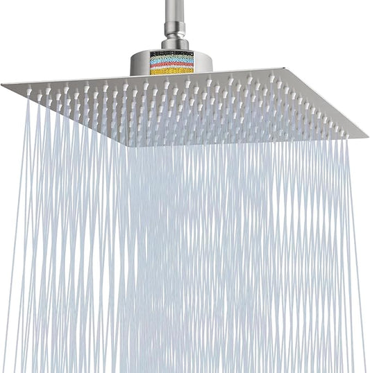 Filtered Shower Head, Stainless Steel High Flow Rainfall Showerhead with 15 Stage Hard Water Filter Cartridge for Remove Chlorine and Harmful Substances(Brushed Nickel,12")