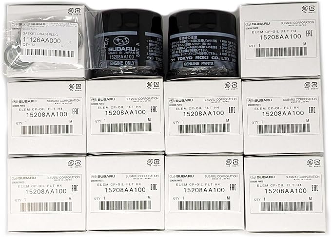 Subaru Engine Oil Filter & Crush Gasket Kit (1, 2, 3, 6, 12 pks available) 15208AA100 & 11126AA000 Genuine Legacy Outback Impreza Wrx STi Forester Baja (12 Pack)