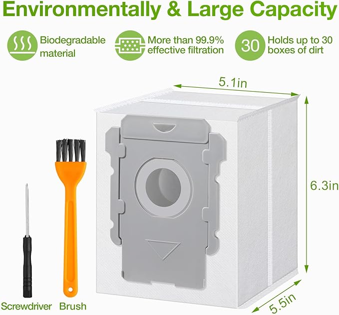 20 Pack Vacuum Bags, Effective Dust Filtration,Compatible with iRobot Roomba i& s & j Series, for i3+, i4+, i5+, i6+,J6+, i7, i7+(7550) j7, j7+, i8+, J8+, J9+, s9+ Automatic Dirt Disposal Bags