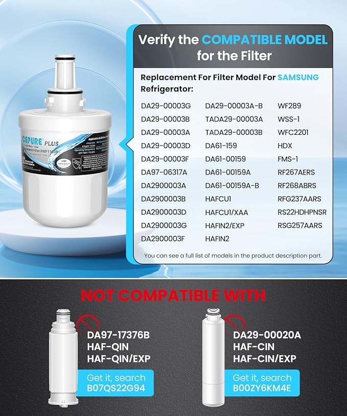 ICEPURE PLUS DA29-00003G NSF/ANSI 53 & 42 Certified Refrigerator Water Filter, Remove Lead, Replacement for Samsung DA29-00003B DA29-00003A, Aqua-Pure Plus, HDX FMS-1 HAFCU1 WF289 WSS-1 WFC2201, 3PACK