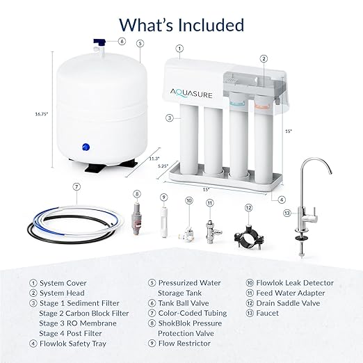 Aquasure Premier 4-Stage RO Reverse Osmosis Under Sink Drinking Water Filtration System | Removes 99% of Contaminants | 75 GPD, Leak-Proof, Quick Change Filters, with Tank & Brushed Nickel Faucet