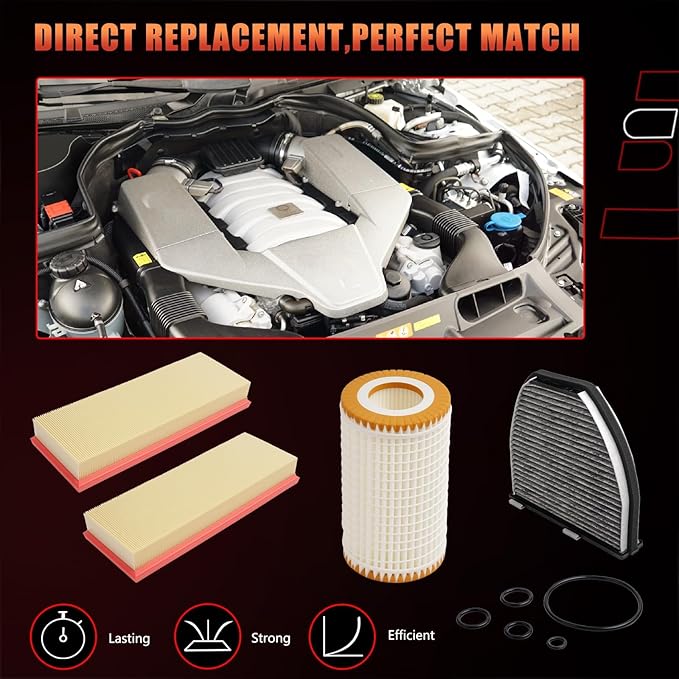 Engine Oil, Air Filter Cabin Air Filter Compatible With Mercedes-Benz Vehicle C240 E320 C230 C300 C320 C350 E350 E500 Gl450 Sl500 Replaces# CUK29005, C3698/3-2, HU718/5X