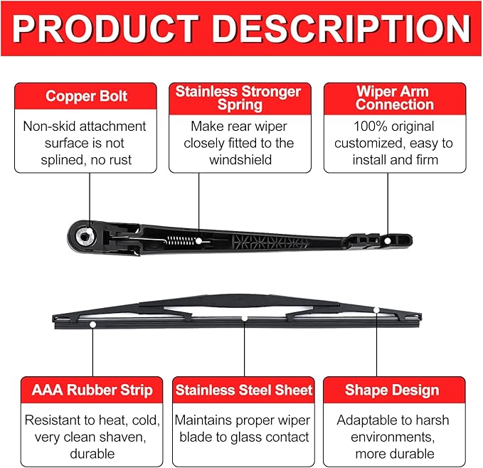 Rear Windshield Wiper Arm Blade Replacement for MAZDA CX5 CX-5 2010-2015 ，HOOJUKE All Season Natural Rubber Back Windshield Wiper Blades OE: EKMZCX5RW