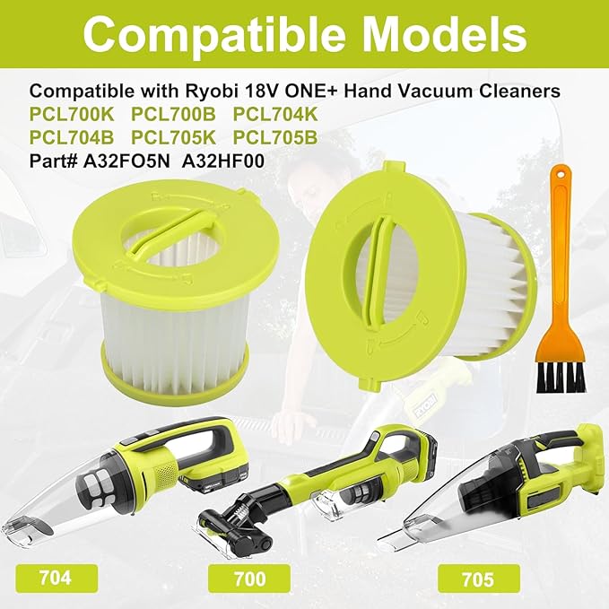 5 Pack HEPA Filters Replacement for Ryobi 18V ONE+ Hand Vacuum Models PCL700 PCL704 PCL705 Series, Compare to Part # A32F05N, A32HF00, HAHV33,BH57400V