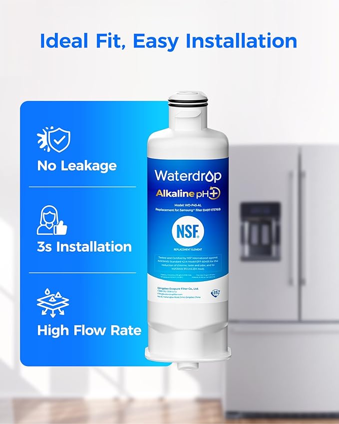 Waterdrop Alkaline DA97-17376B Water Filter, Enhances pH, Replacement for HAF-QIN/EXP, DA97-08006C, RF28R7201SR, RF28R7351SG, WD-F45-AL, 3 Filters