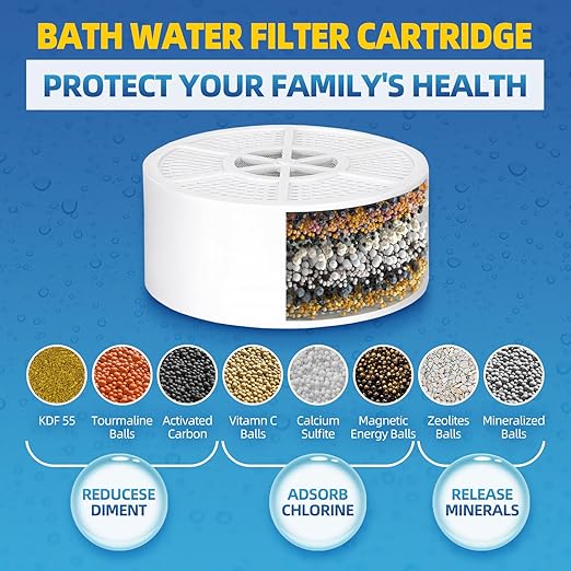 Bathtub Water Filter Cartridge for Tub with Overflow - 8 Stage Bath Water Filter to Reduce Chlorine & Hard Water Minerals for a Gentler Bathing Experience