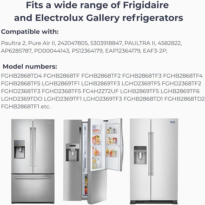 Nispira PAULTRA2 Refrigerator Air Filter Replacement for Frigidaire & Electrolux Ultra II Pure Air 2, Compare to Part 5303918847, 8-Pack
