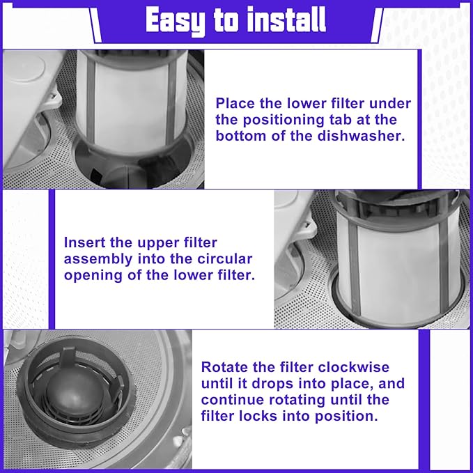 W10872845 Dishwasher Pump Filter Cup Dishwasher Filter Compatible with KenMore, KitcheN Aid, Whirlpool Dishwashers Replaces 8579307 W10056425 W100564/26 W10142911 W10234631 W10300746