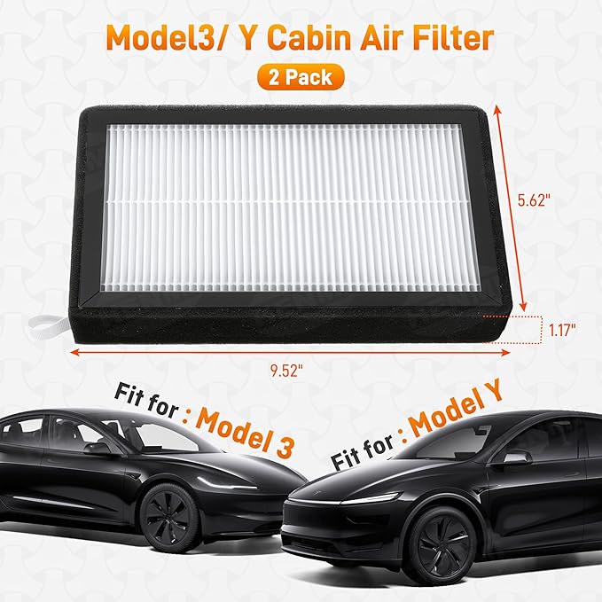 HEPA Cabin Air Filter Replacement for Tesla Model 3 & Model Y (2-Pack) - with Easy Installation Tools