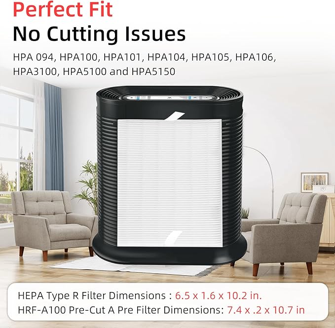 APPLIANCEMATES HPA100 Replacement Filters for Honeywell HRF-ARVP100 Series Air Purifier HPA094 HPA101 HPA104 HPA105 HPA106 HPA3100 HPA5100 and HPA5150, 2 R and 4 Carbon Pre-Cut Pre-Filters A