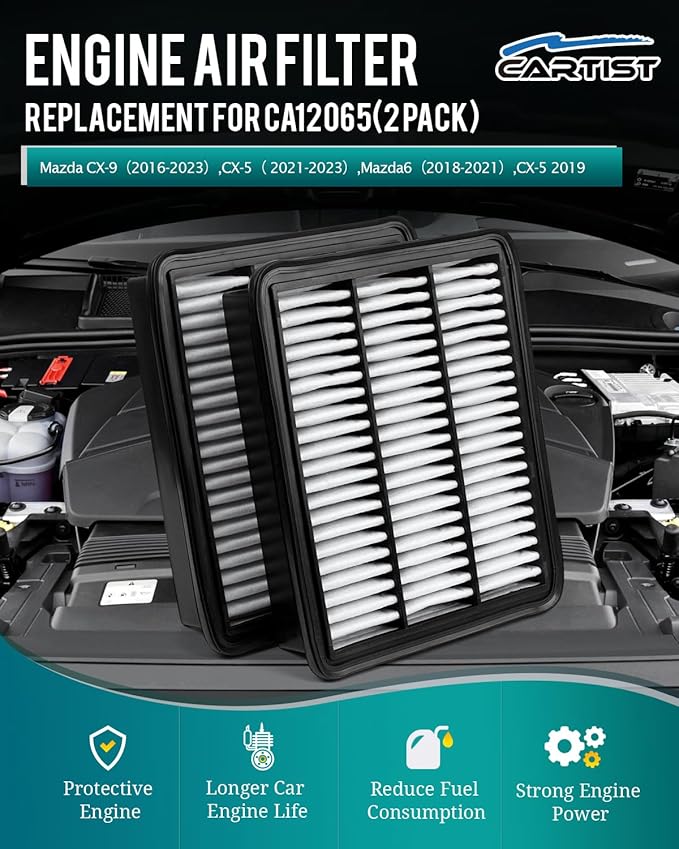 Cartist PY8W133A0 Replacement Engine Air Filter Compatible with Mazda CX-9 2016-2023, CX-5 2023-2021, 6 2021-2018, CX-5 2019 Automotive Air Filters(2 Pack)