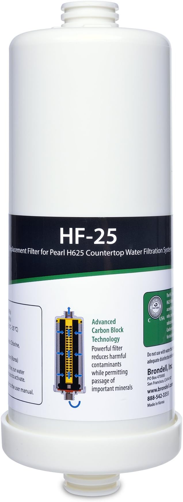 Brondell HF-25 Carbon Block Water Filter Replacement for Pearl Countertop Filtration System