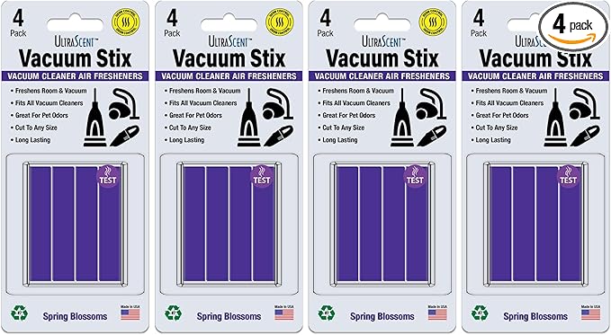 Vacuum Stix, Vacuum Deodorizer & Air Freshener Sticks for All Vacuums, Long-Lasting Vacuum Cleaner Deodorizer, Non-Toxic, Made in USA (4-Pack (16 Stix), Spring Blossoms)