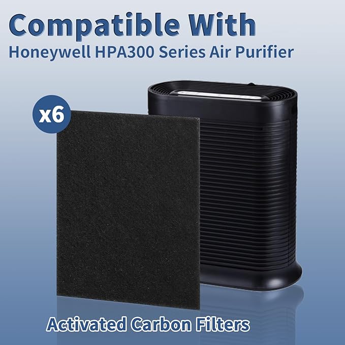 HRF-A300 Pre Filter A Replacement for Honeywell Air Purifier HPA300 Series, Funmit 6 Pack Precut Activated Carbon Pre Filter Compatible with Honeywell Air Purifier Prefilter A