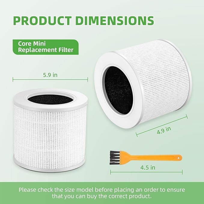 Core Mini Replacement Filter 2-Pack, Compatible with LEVOIT Core Mini Air Purifier, 3-in-1 H13 HEPA & Activated Carbon Filter, Replaces Core Mini-RF