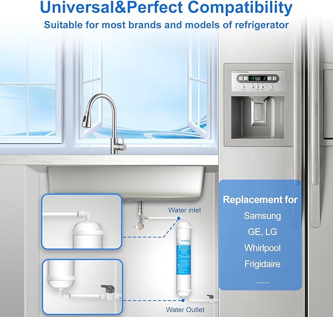 Inline Water Filter for Refrigerator and Ice Maker(2 Pack),1/4" Push Connect Post Carbon Filter Replacement for Reverse Osmosis Water System