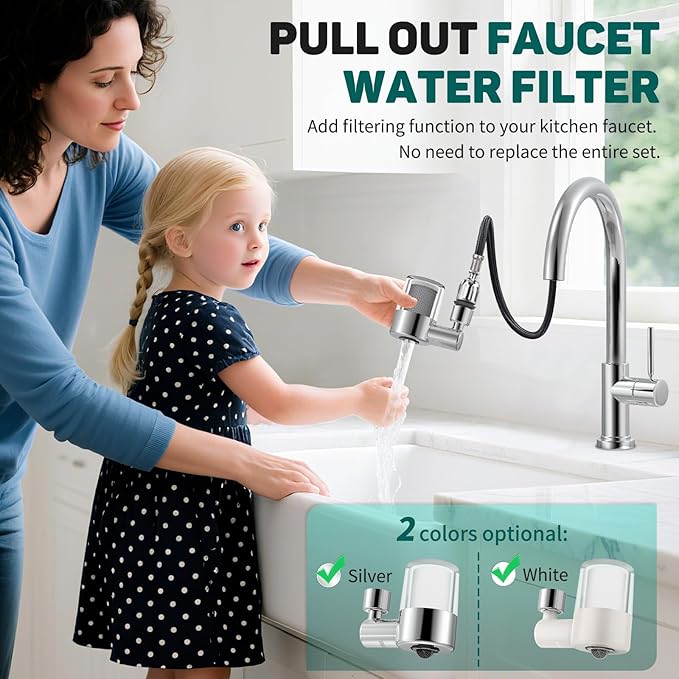 CECEFIN 720 Swivel Sink-Faucet Water-Filter - 22 Adapters Fit Most Bathroom/Pull Out Kitchen/RV Faucets, Tap Mount Water Filtration, Carbon Purifier Reduces 99% Chlorine, Last 528 Gallons Water