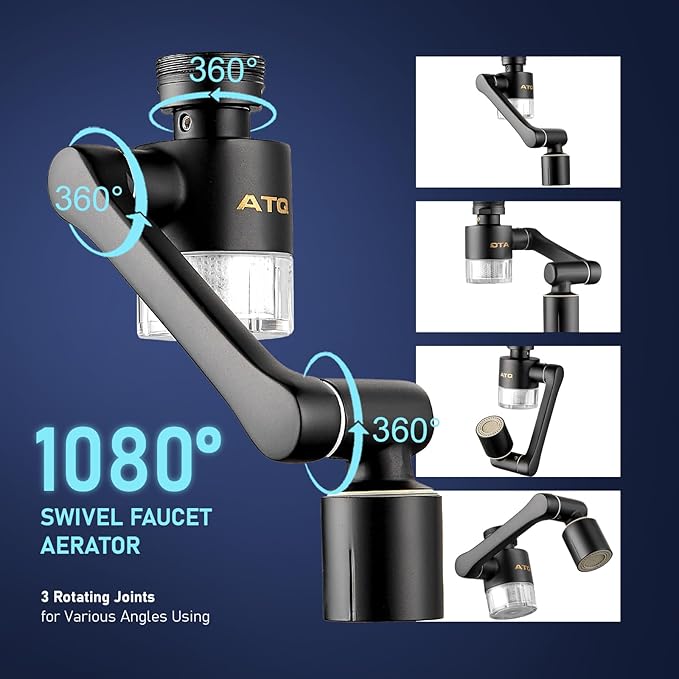 Water Filter for Sink Faucet Extender Aerator,Brass 1080°Rotatable Faucet Aerator,2 Modes Spray Attachment for kitchen/Bathroom,9pcs Cartridges Reduce Chlorine Matte Black