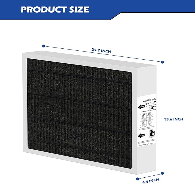 X6672 MERV 16 Filter 16x25x5 Compatible with Lennox X6672 Merv 16 Home Furnace Filter for HVAC System, Number HCF16-16, (Actual Size: 15.75 x 24.75 x 4.37 In), 3 Pack
