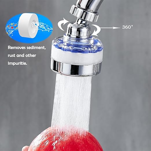 360 Degree Rotating Faucet Water Purifier, Chlorine Reduction, ABS and Stainless Steel, 3 Filter Cartridges Included