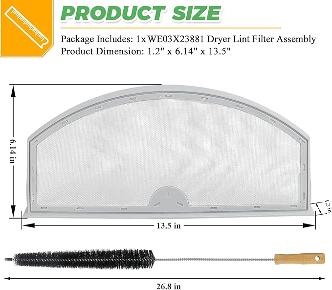 GTD42EASJ2WW GTD33EASK0WW GTX22EASK0WW Dryer Lint Filter Replacement for GE Hotpoint Dryer Lint Trap WE03X23881 GTD84ECPN1DG GTD65EBSJ3WS Stainless Steel Lint Screen for Dryer Parts by Techecook