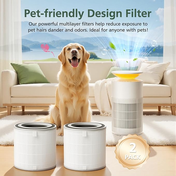 2 Pack Filter Compatible with SwitchBot Air Purifiers, 3-Stage HEPA Filtration with 2 Washable Filters, Compare to Part W5302310