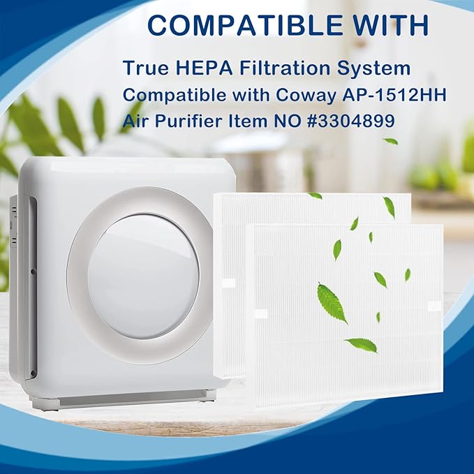 AP-1512HH True HEPA Filter Replacement Compatible with Coway Airmega AP-1512HH Mighty and Airmega 200M Air Cleaner Purifier, Item NO #3304899, 2 Pack HEPA Filter Only