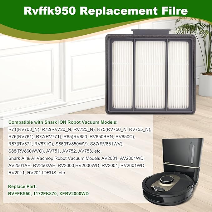 RVFFK950 Replacement Filter for Shark Robot by Techecook - Fit for Shark ION Robot R85 RV850,RV700_N, RV720_N, RV851WV and IQ Robot R101AE, AV970, AV1002AE, AV1010AE - 4 Pack