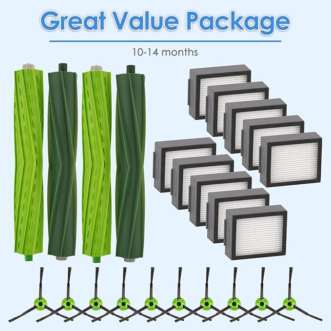 (24 Pack) Replacement Parts Compatible with iRobot Roomba Combo i5, Combo i5+, Combo j5, Combo j5+ Robot Vacuum Cleaner, 4 Rubber Roller Brushes, 10 Side Brushes, 10 HEPA Filters,Accessories