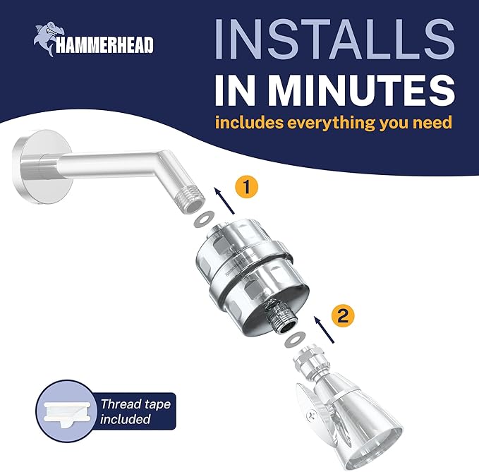 HammerHead Showers® Solid Metal Shower Head Filter – KDF 55 Shower Filter, High Pressure Universal Shower Filters to Remove Toxic Chemicals – Removes Chlorine and Heavy Metals – Chrome