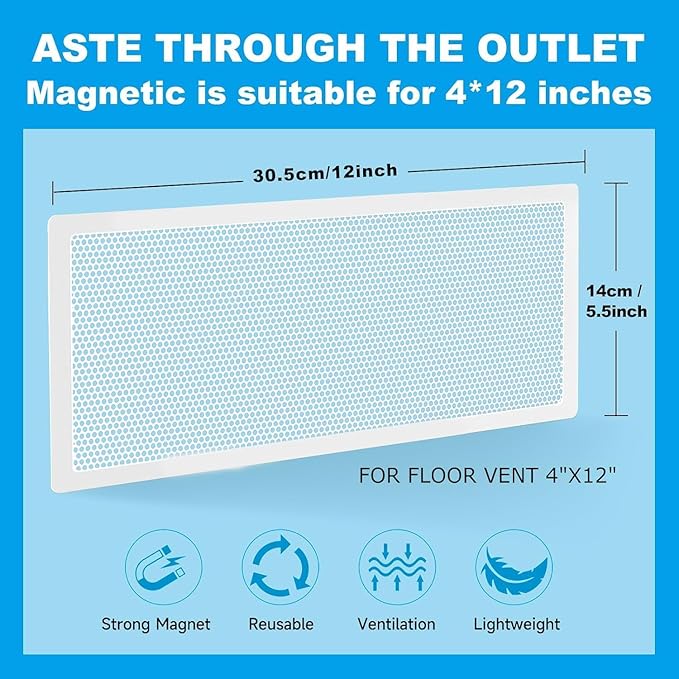 4 PCS White Magnetic Vent Covers-5.5x12 Magnetic Air Vent Covers with Mesh Screen for Floor/Wall/Ceiling Registers-Easy to Install, Secure Fit, Durable Design-White