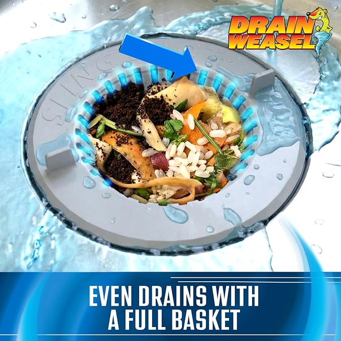 Slingshot Kitchen Sink Drain Strainer Cover Basket, Food Catcher and Stopper, Screen Filter, Dishwasher Safe, Silicone and Plastic, 2 Pack