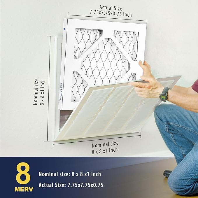 8×8×1 MERV 8 Furnace Air Filters - HVAC/Furnace AC Filter Replacement (Actual Size 7.75x7.75x0.75) - Pleated Dust Defense Air Conditioner Filters for Home Office (2 Pack)