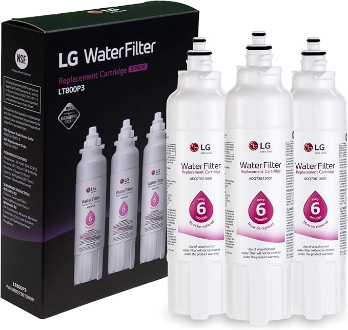 LG LT800P3 6-Month / 200 Gallon Replacement Refrigerator Water Filter, 3 Count (Pack of 1), White
