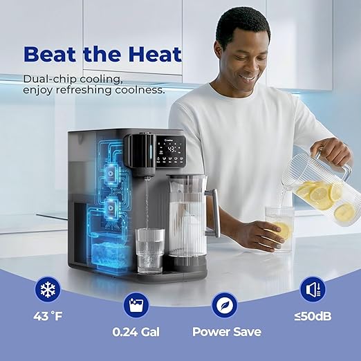 Countertop Reverse Osmosis System, 6-Stage RO Water Filter with 43℉ Chilled Water, Self-Cleaning Dual Water Path, Mineralization & TDS Monitoring, Portable Purifier for Home Office