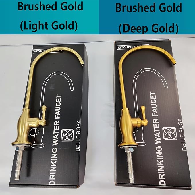 Delle Rosa Brushed Gold Drinking Water Faucet, Non-Air Gap Stainless Steel Kitchen Water Filter Faucet, Classical Water Filtration Faucet for Under Sink Water Filter System Brushed Gold（Light Gold）