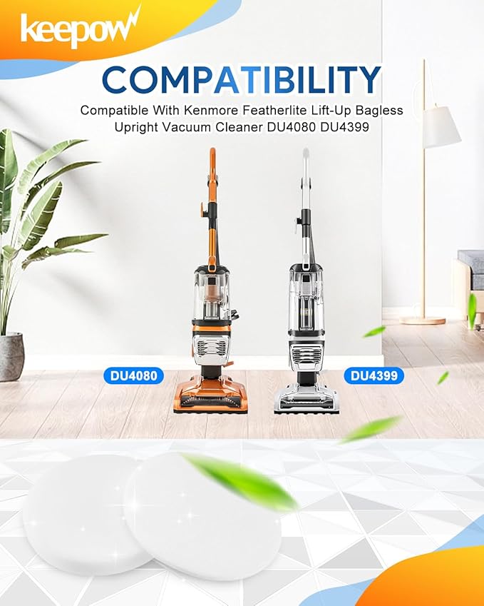 KEEPOW DU4080 K4010 Vacuum Filters Compatible With Kenmore Featherlite Lift-Up Bagless Upright Vacuum Cleaner DU2001 DU2012 DU2015 DU1040 DU1275, Part 561055105 and 561055106, 4 Pack