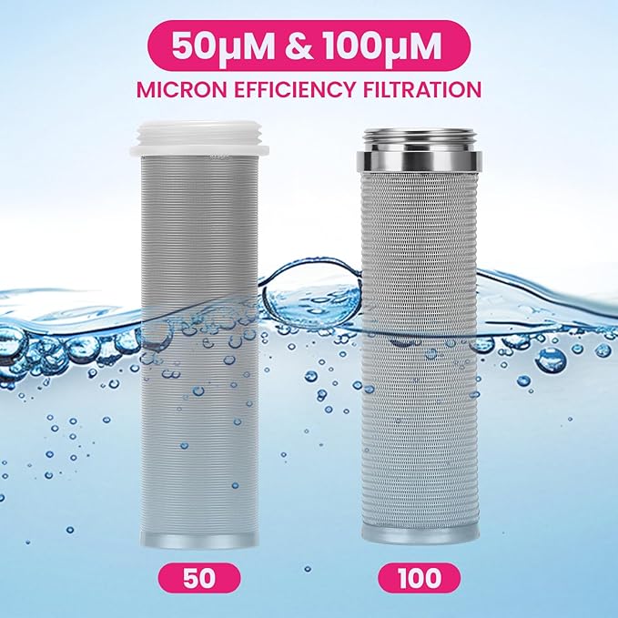 50/100 Micron Spin Down Sediment Water Filter, Plug - in with Touch - Screen Auto Flushing, Brass Valve, 3/4" FNPT x 1" MNPT, Reusable Whole House Sediment Filter for Well Water