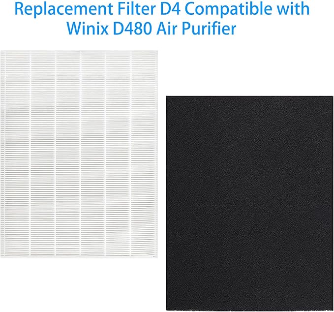 D480 Replacement Filter D4 Compatible with Winix D480 Air Purifier, H13 True HEPA Filter+ 4 Pack Activated Carbon Filters, Item Number 1712-0100-00
