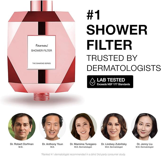 Filterbaby Diamond Shower Filter, IAPMO Certified to NSF177 Standard,Expert Developed Filter for Skin&Hair,Lab Tested to Reduce up to 99% Chlorine,Chloramine&Impurities,Eco Friendly Long Lasting