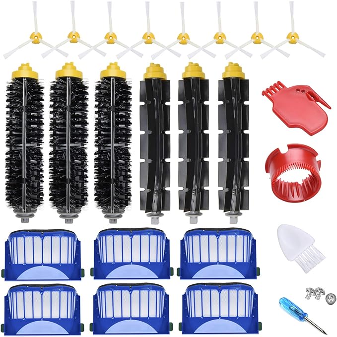 Replacement Parts Accessories Kit for irobot Roomba 600 Series 694 695 677 671 690 680 660 650 620 614 595 585 564,3 Bristle & Beater Brushes, 6 Filters, 8 Side Brushes