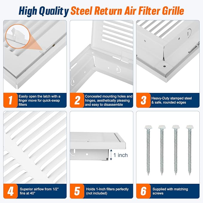 Fancat Return Air Filter Grille for 24x18 Ducts, Steel Vent Cover Grille with Removable Door for 1“ Filters | Suitable for Sidewall & Ceiling | White Coating | Outer Dimensions: 26 5/8” W x 20 5/8" H