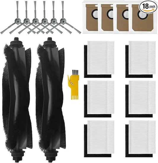 Replacement Accessories Kit for eufy L60 L50 L60 SES L50 SES Robot Vacuum Cleaner 18 Packs 2 Main Brush, 6 Filters, 6 Side Brushes, 4 Dust Bags