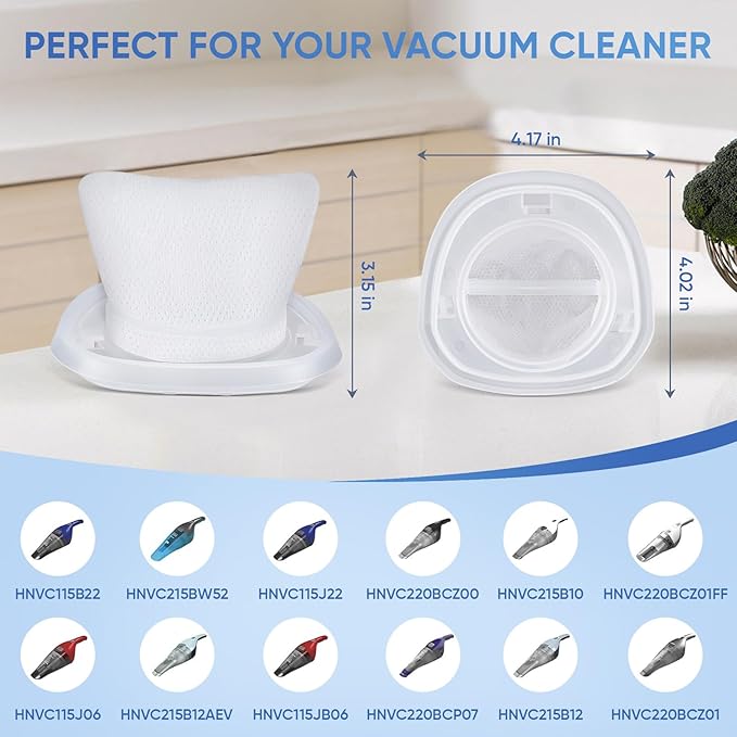 4 Pack HNVCF10 Replacement Filters Washable for Black and Decker Dustbuster Hand Vacuum HNVC215B10, HNVC215B12, HNVC215BW52, HNVC215B12AEV, HNVC220BCZ01, HNVC115JB06, HNVC115B22, HNVC115J, HNVC115J06
