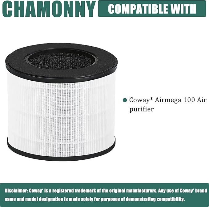 Airmega 100 Filter Replacement, Compatible with Coway Airmega 100 Air Purifier, 3-in-1 H13 True HEPA and Deodorization Filters (Airmega 100 Filter 2Pack)