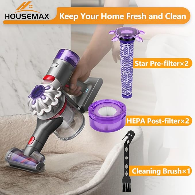 HOUSEMAX Upgraded V8 Filter Replacement Kit Compatible with Dyson V8 SV25 / V8 Animal Extra / V7 SV37 Cordless Vacuum Replaces Parts #965661-05 & #967478-05