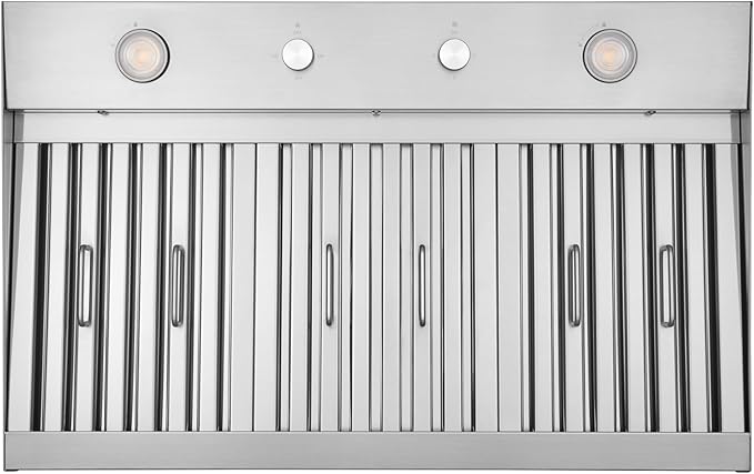 Hauslane Range Hood Insert 30 Inch,Stainless Steel Built-In Range Hood with 3-SPEED Dual Control Knobs,Dishwasher-safe baffle filters,GU10 LED bulbs,6" Round Duct for Vented or Ductless