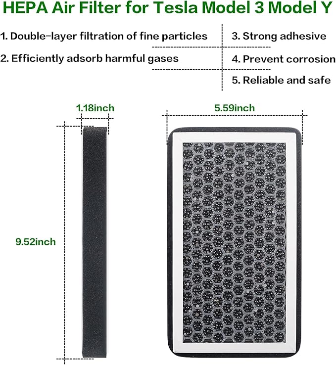 Tesla Cabin Air Filter HEPA, Air Condition Replacement with Activated Carbon for Model 3 & Y (2016-2023) Upgraded Version