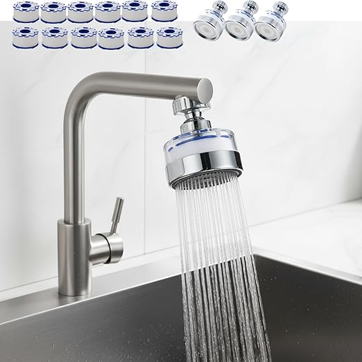 3 Pack Sink Water Filter Faucet, Universal 360 ° Rotating Bathroom Sink Filter, Kitchen Faucet Water Filter Removes Chlorine Fluoride Heavy Metals Hard Water for Home Bathroom Kitchen