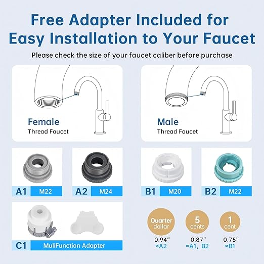Faucet Water Filter, 4-in-1 Kitchen Sink Filter with Filtration/Raw/Booster/Cleaning Mode, NSF42 Remove Chlorine & Odors,35”Hose and 360° Cleaning,Fits 95% of Kitchen Faucets,1*Filter, LJ209